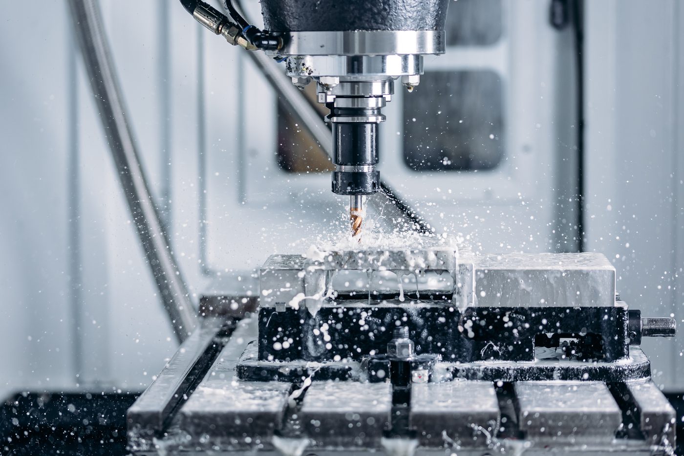 CNC machining center running a precision milling operation